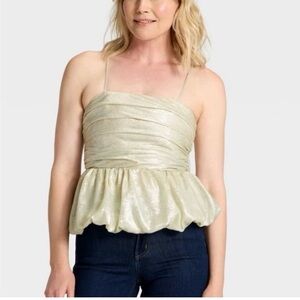 New Day silver cream ruched peplum cami top SMALL  NWT